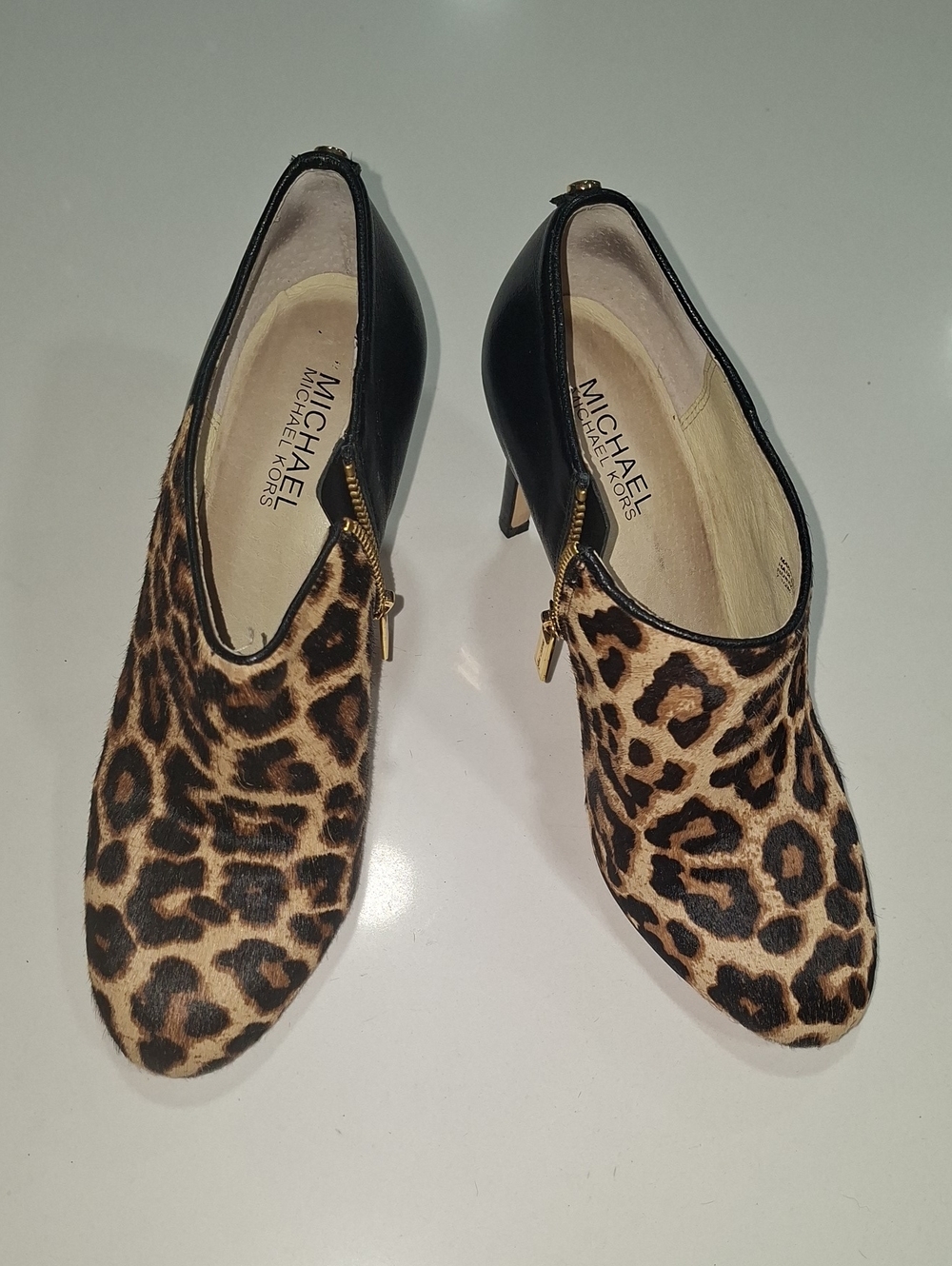 MICHAEL Michael Kors Leopard-Print Calf Hair & Black Zip Heel Booties